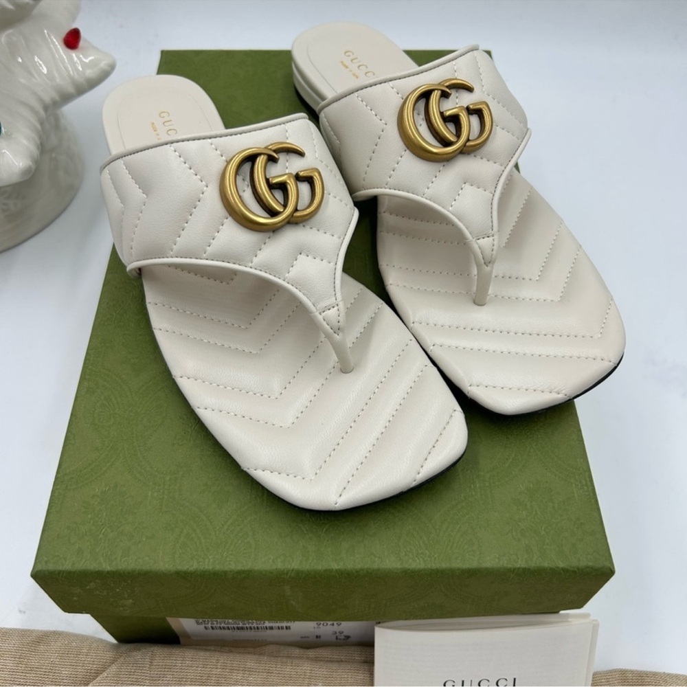 Women’s Gucci, quilted leather song sandals in Mystic white size 39 made Italy - Picture 3 of 10